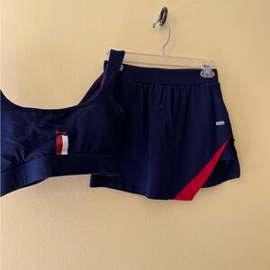 Women's Navy Athletic Skirt Set with Red Accent
